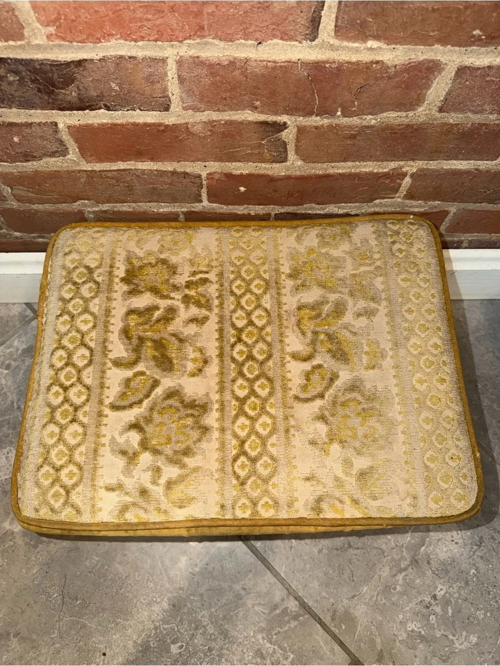 MCM‎ Small Gold Cut Velvet Brass Leg Footstool Ottoman